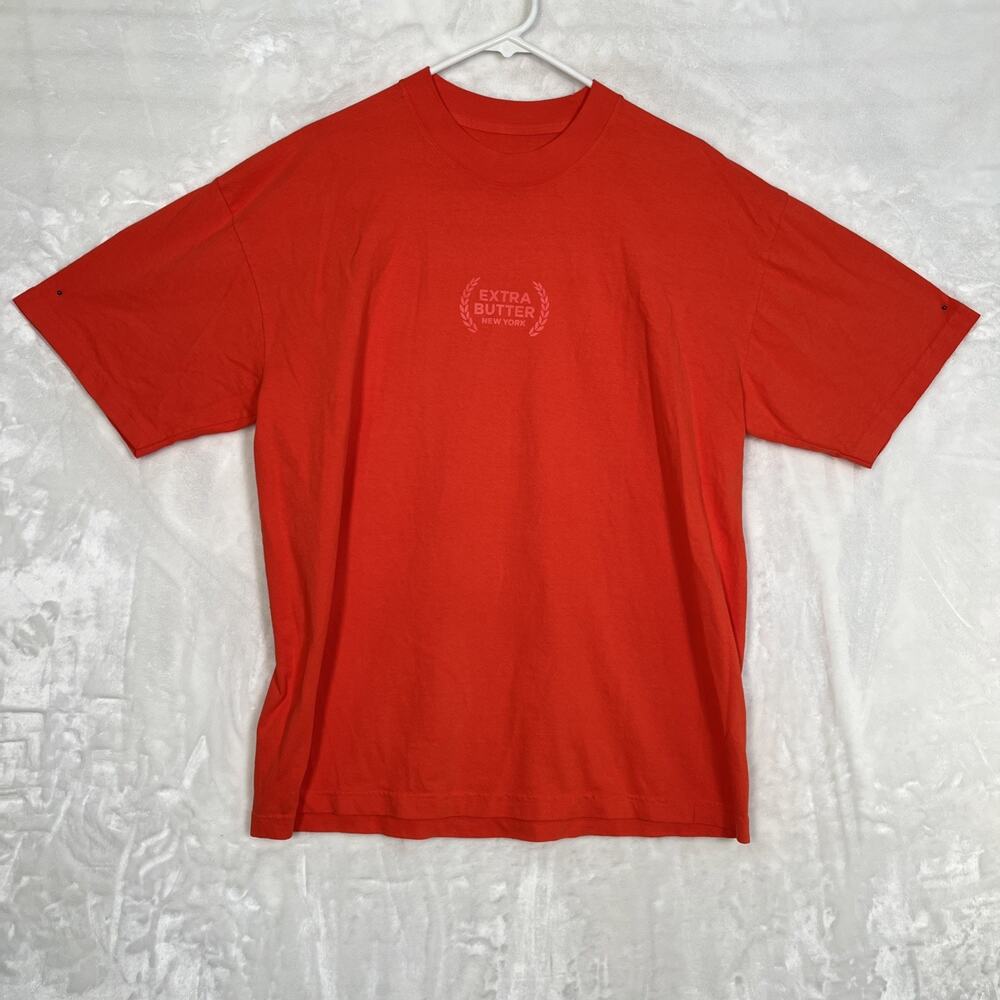 EXTRA BUTTER New York Big Crest Sz Large Logo Shirt Orange